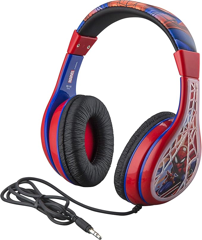 eKids Spiderman Kids Headphones, Adjustable Headband, Stereo Sound, 3.5Mm Jack, Wired Headphones for Kids, Earphones for School, Home or Travel