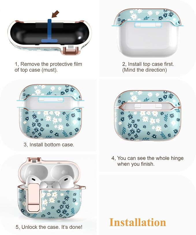 TATOFY for AirPods Pro 3rd (2025) Generation Case with Lock Carabiner Cleaner, Slim AirPod Pro 3 Hard Case Cover, Compatible with MagSafe (Cyan)