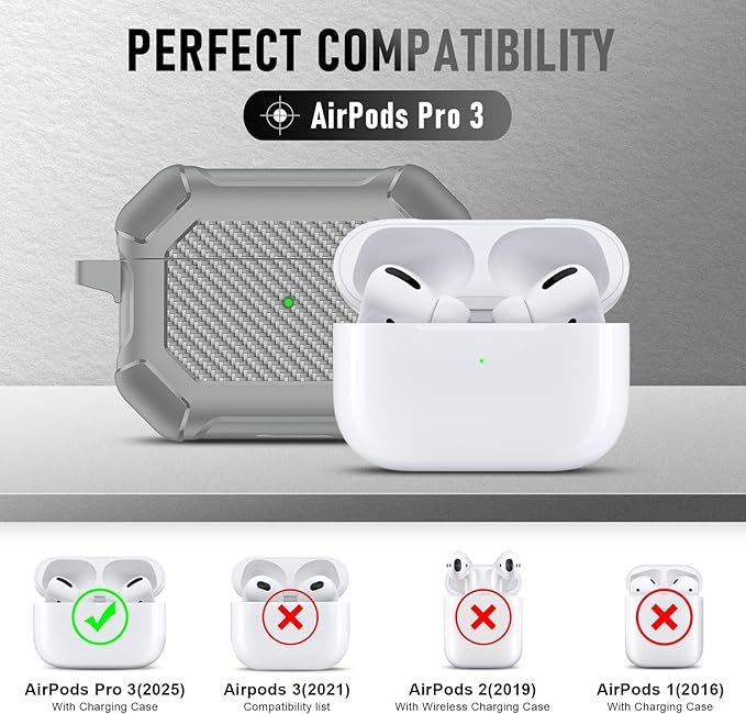 Maxjoy for AirPods Pro 3 Case (2025), Hard Shell Protective Cover Compatible with Airpods Pro 3rd Generation Cover Case with Keychain Cleaner Kit for Men Women, Gray