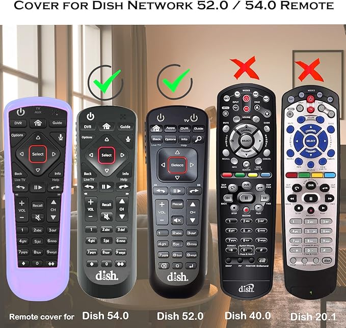 4 Pack Cover for Dish Network Remote, Case for Dish TV Remote Control 52.0/54.0 Replacement, Silicone Skin Sleeve Glow in The Dark Green Blue Purple White