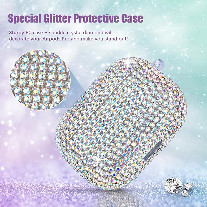 VISOOM Bling Case for Airpods Pro 2nd 1st Generation Case - Jewelry Cute Airpods Pro 1 2 Cases Cover with Glitter Keychain Women 2025 Crystal Fancy Case for iPods pro2 1 Wireless Charging Cases