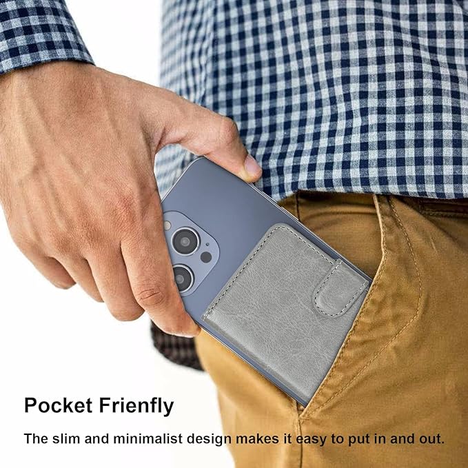 Bocasal for MagSafe Wallet Magnetic Card Holder, RFID Blocking Leather Card Slots for iPhone 17/16/15/14/13/12 Pro/Max/Plus/Air, Adjustable Kickstand Flip Mag Safe Wallet (Grey)