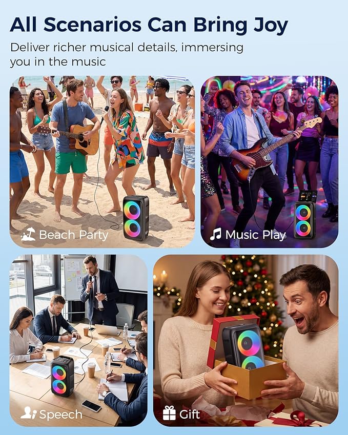 Bluetooth Speaker,Portable Party Speaker with Colorful Lights,Wireless Speaker with HD Loud,Surround Sound Systems Support TWS/AUX/USB/TF Card Ideal for Party,Home,Outdoor Camping