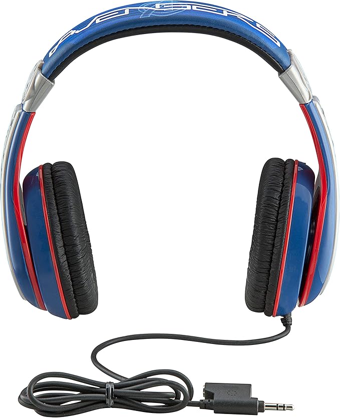 eKids Avengers Headphones for Kids, Wired Headphones for School, Home or Travel, Tangle Free Stereo Earphones with Volume Control, 3.5mm Jack, For Fans of Avengers Merchandise