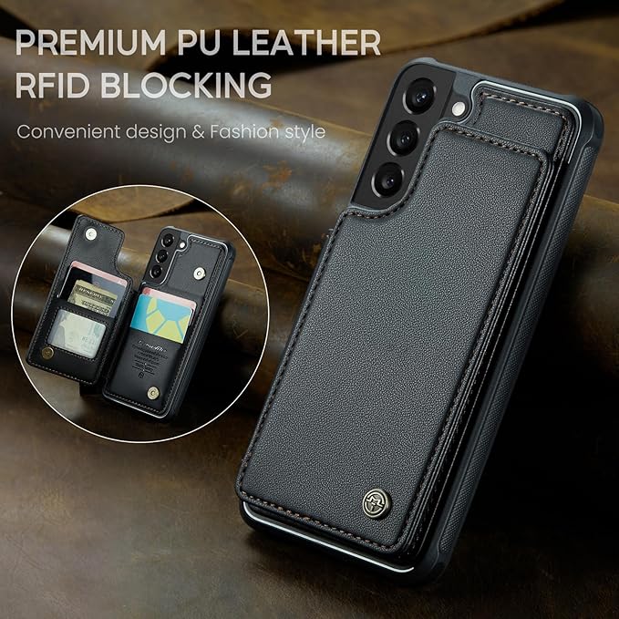 Bemal for Samsung Galaxy S21 Wallet Case with Card Holder, RFID Blocking, Shockproof Leather Kickstand for Men and Women, Durable Protective Phone Cover for 6.2", Black