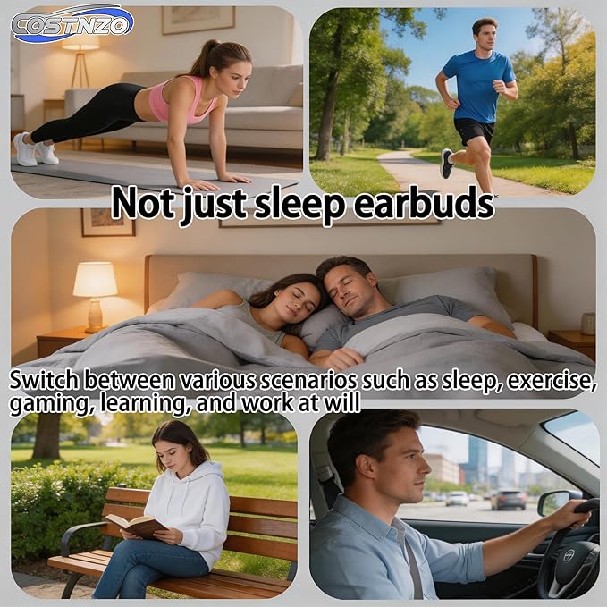 Sleep Earbuds for Side Sleepers - Noise Cancelling Headphones with Sleep Mode, Non-in Ear Design for Pain-Free All Night Comfort (Black)