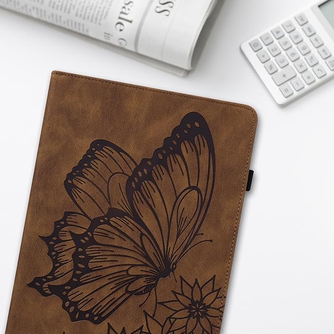 Dteck for Fire Max 11 (13th Generation) Tablet Case 11" 2023, PU Leather Protective Fold Stand With Adjustable Viewing Angles, 4 Card Slots, Cute Butterfly Lightweight Slim Folio Book, Brown