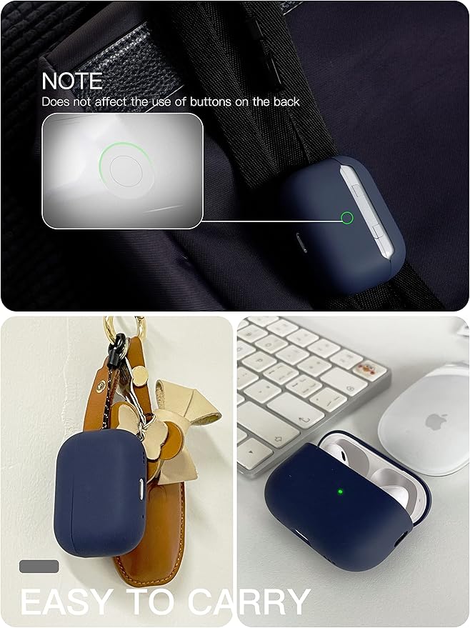 Liquid Silicone Case for AirPods Pro 2, Triple Layer Hybrid Protective Hard Case Shockproof Cover Compatible with AirPods Pro 2nd Generation(Midnight Blue)