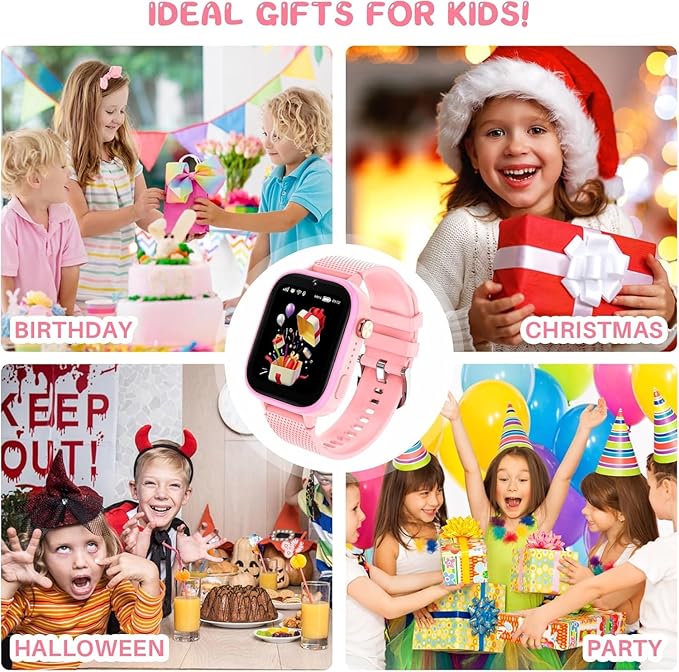 OKYUK 4G Kids Smart Watch, 15 Exciting Games, Two-Way Calling Feature, SOS Emergency Call Button Ideal for Kids Aged 3-12, for Boys & Girls (Pink)