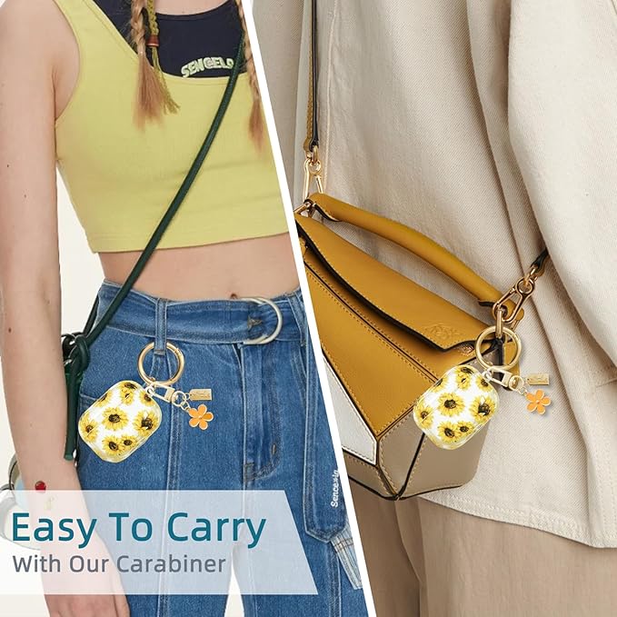 Compatible with AirPods Pro 2 Case Cover 2022, Soft TPU with Cute Flower Pattern for AirPods Pro 2nd/1st Generation Case with Flower Keychain and Carabiner for Girls Women (Yellow)
