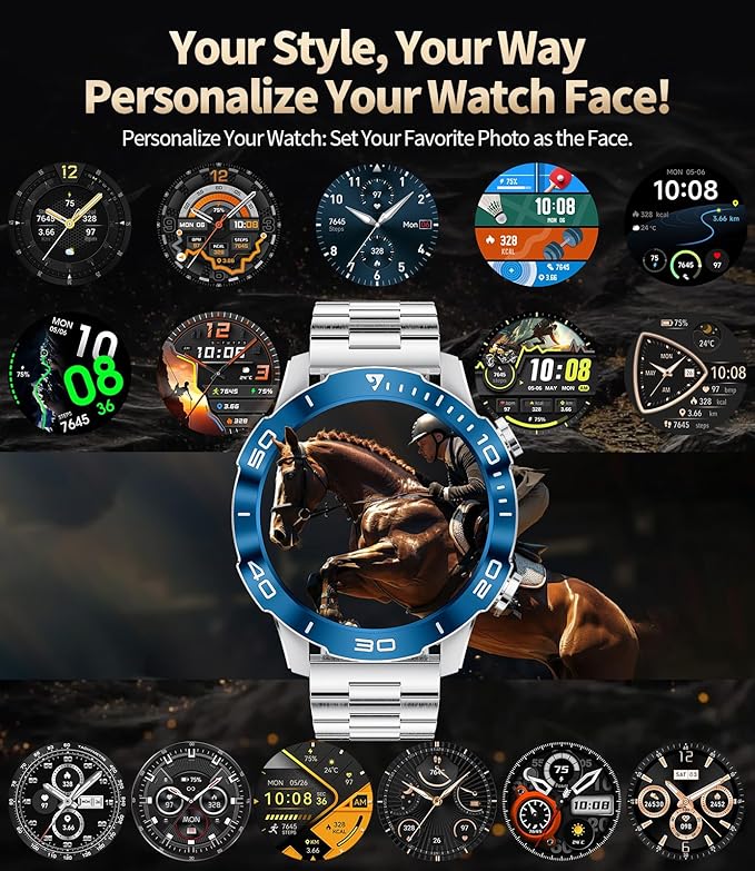 Military Smart Watch for Men(Answer/Calls),1.43''AMOLED Screen,500mAh 5ATM Waterproof,170 Sports Modes, Fitness Tracker Watch with Heart Rate/Blood Pressure/SpO2 for Android/iOS,Smartwatch Black