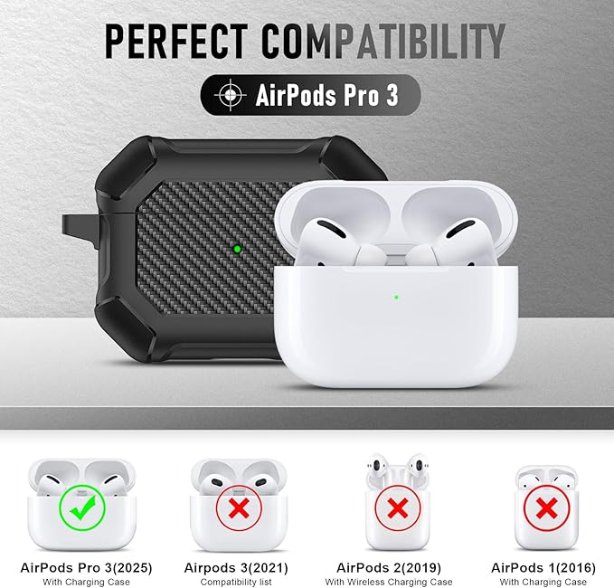Maxjoy for AirPods Pro 3 Case (2025), Hard Shell Protective Cover Compatible with Airpods Pro 3rd Generation Cover Case with Keychain Cleaner Kit for Men Women, Black
