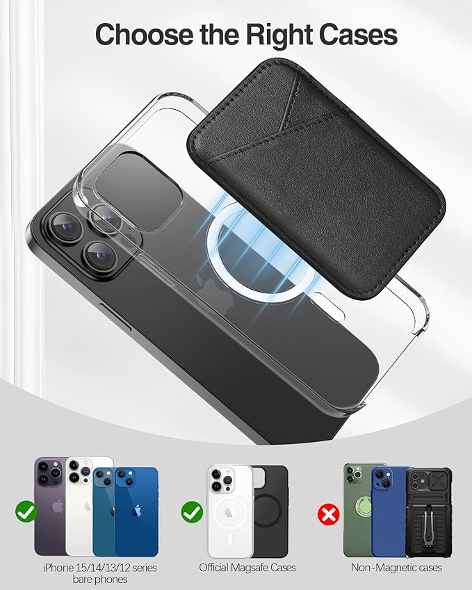 Miroddi for MagSafe Wallet, Strongest Magnetic Card Holder for iPhone 17/16/15/14/13/12 Series, Ultra-Thin Leather Magnetic Phone Wallet with 2 Card Slots, RFID Blocking, No More Falling, Black
