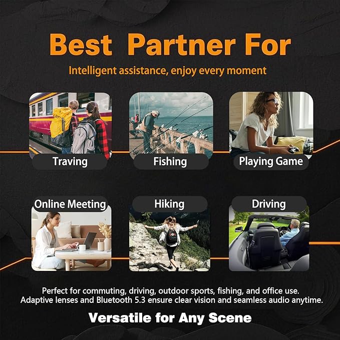 Ai Smart Glasses Bluetooth 5.4 with Translation for Men Women 160+Languages Color-Change Lens Power by Chat GPT Assistant Free App Translator Glasses Meeting,Driver,Travel