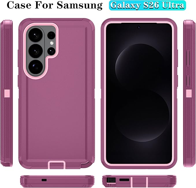 ONOLA Phone Case for Samsung Galaxy S26 Ultra Case with HD Screen Protector, Heavy Duty Shockproof & Dropproof 3-Layer Cover Phone Case for Galaxy S26 Ultra 6.9'',WineRedPink