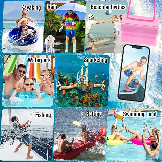 Flutesan 50 Pack Clear Waterproof Phone Pouch Universal Waterproof Phone Case Waterproof Pouch Dry Bag with Lanyard for Water Games Protect(Transparent and Pink)