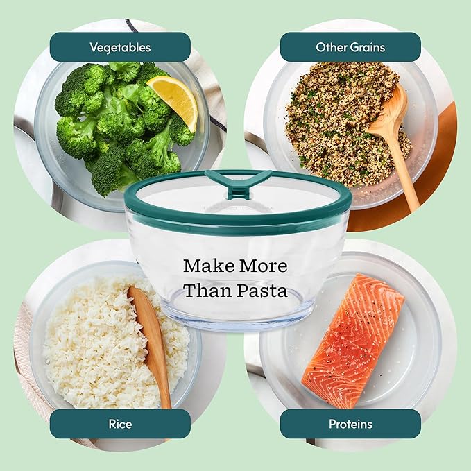 Anyday 8 Cup Glass Microwave Pasta Cooker - BPA Free & Plastic Free Microwave Spaghetti Cooker - Meal Prep & Glass Cookware | Stackable Airtight Nontoxic Storage Container with Vented Lid (Kale)