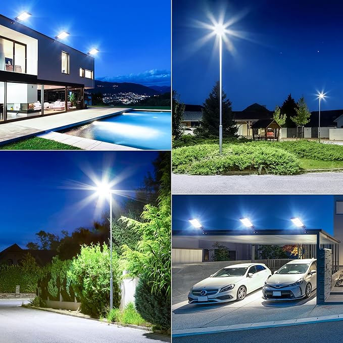 Solar Lights Outdoor Waterproof–6500K LED Street Lights with Motion Sensor & Remote, Dusk to Dawn Flood Lights, Wide Angle Illumination Solar Parking Lot Lights for Yard, Patio, Garage (4 Pack)