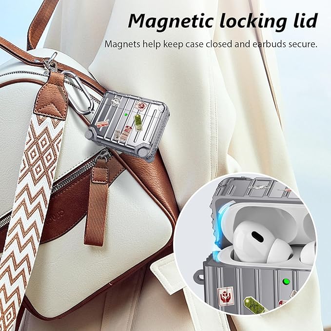 Filoto Compatible with AirPods Pro 3 Case, Cute Fashion Suitcase Design for AirPods Pro 3rd Generation Case Cover, Shockproof Protective Hard Case with Keychain/Cleaner Kit (Silver)