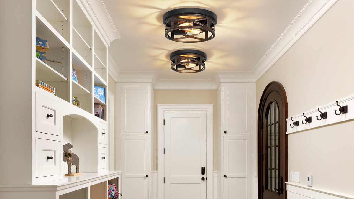 ZHU YAN 2 Pack Flush Mount Ceiling Light,Farmhouse Hallway Lighting Fixtures,Industrial Light Fixtures Ceiling Mount for Kitchen,Entryway,Bedroom,E26 Base
