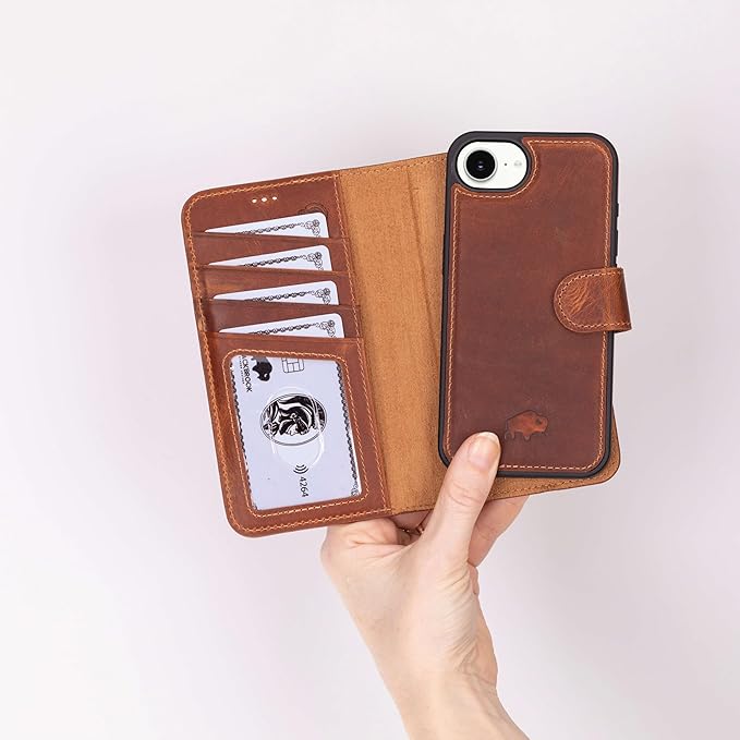 BLACKBROOK Leather Wallet Case for iPhone 17e/16e, Carter Premium Leather Magnetic 2-in-1 Wallet Set, Ready for MagSafe, RFID Protection, 4 Card Slots & ID Pocket