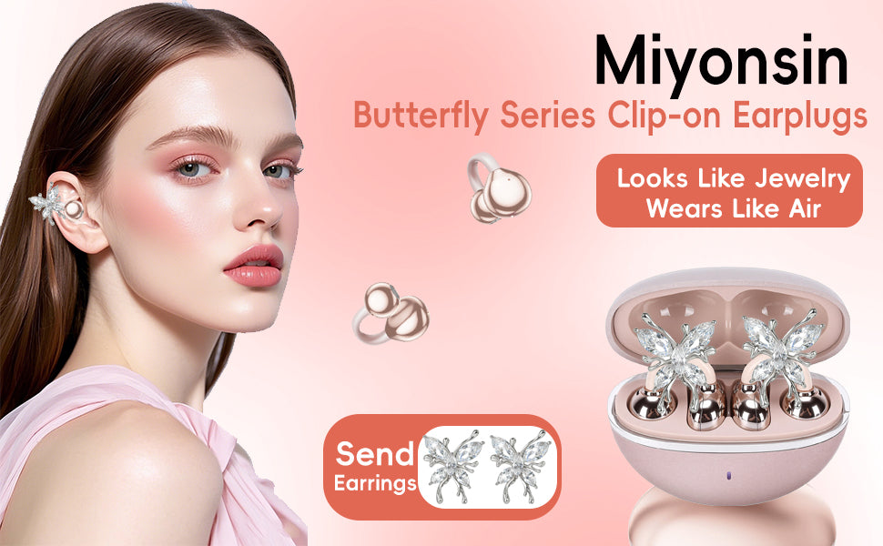 Jewelry-Inspired Clip-On Earbuds with Detachable Sparkle Butterfly Earrings