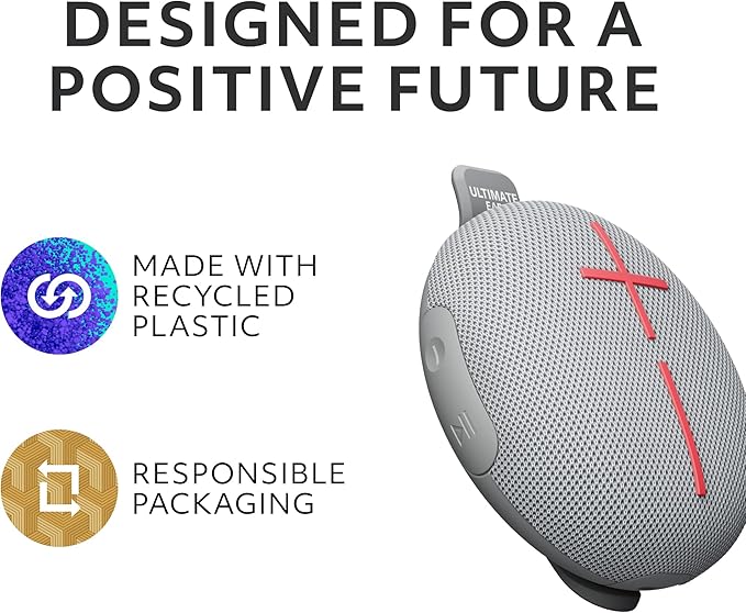 Ultimate Ears MINIROLL Ultra-Portable Waterproof Bluetooth Speaker, Big Bass, IP67 Dustproof, 131 ft (40 m) Range - Revive Grey