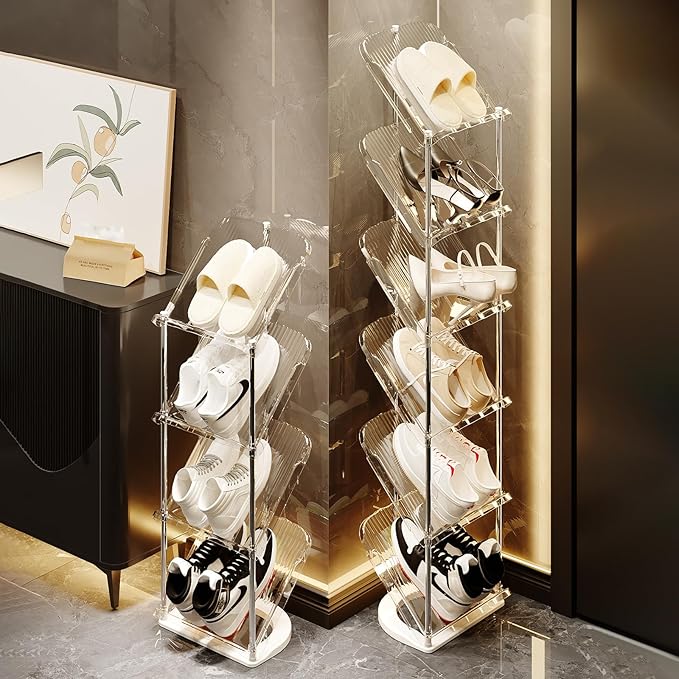 YYW Narrow Shoe Rack Vertical Shoes Rack for Entryway Corner Shoe Storage Organizer for Small Spaces Transparently Tall Slim Shoe Shelf for Front Door Entrance Living Room White 3 Layers
