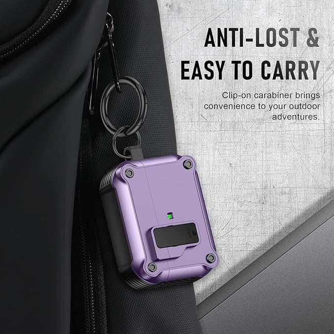 Maxjoy for Airpods Pro 3 Generation Case(2025), Secure Lock Clip Full Body Shockproof Hard Shell Protective Apple for Airpods Pro 3 Case Cover with Keychain Cleaner Kit for Men Women, Purple