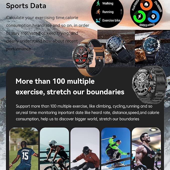 Military Smart Watch for Men(Answer/Dial Calls), Fitness Tracker for Android iPhone, 1.39" Activity Tracker with Heart Rate Sleep SpO2 Monitor, Calorie, 5ATM Waterproof Smartwatch, 3 Straps (Black)