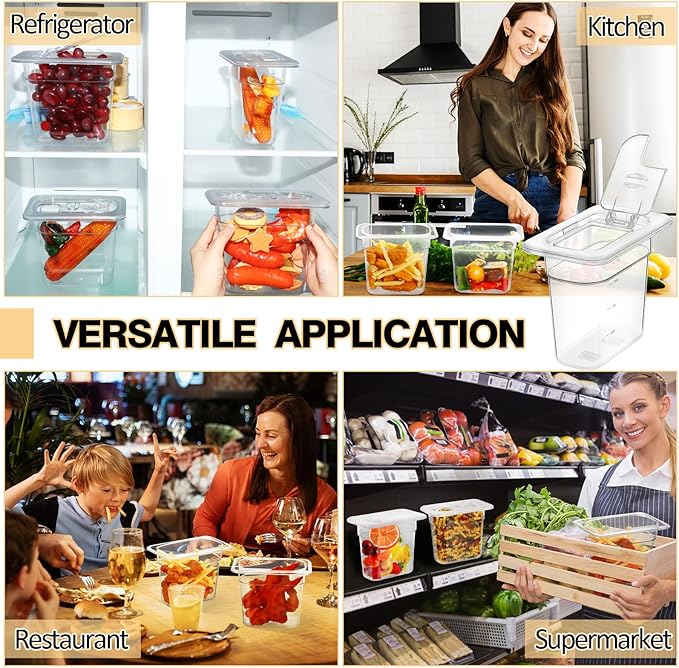 Geetery 12 Pack 1/9 Size 6'' Deep Polycarbonate Food Storage Containers with Lid Clear Stackable Plastic Food Pan Restaurant Commercial Storage Containers with Hinged Lids for Hotel Supplies