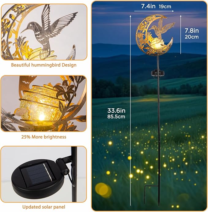JOBOSI Solar Moon Hummingbird Decorative Light Gift Portable Decorative Ground Stake Light Mother's Day Gift, Gifts for Women Mom Grandmothers, Garden Lawn Decor Christmas & New Year Gift