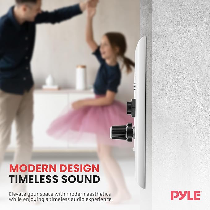 Pyle Wireless BT Receiver Wall Mount - 100W In-Wall Audio Control Receiver w/ Built-in Amplifier, USB/Microphone/Aux (3.5mm) Inputs, Speaker Terminal Block, Connect 2 Speakers, White - PWA15BT