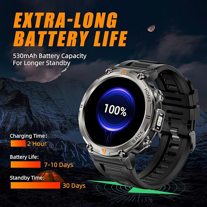 Military Smart Watches for Men Built-in GPS with LED Flashlight Compass, 3ATM Waterproof Rugged Tactical Smartwatch with Text and Call, 1.45" HD Fitness Tracker with HR SPO2 Monitor for iPhone Android