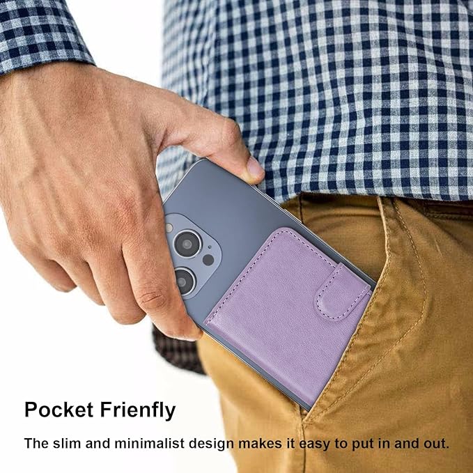 Bocasal for MagSafe Wallet Magnetic Card Holder, RFID Blocking Leather Card Slots for iPhone 17/16/15/14/13/12 Pro/Max/Plus/Air, Adjustable Kickstand Flip Mag Safe Wallet (Purple)