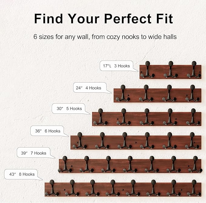 SKOLOO 17-Inch Wood Coat Rack Wall Mount with 3 Triple Hooks - Ideal for Family Entrances, Classrooms, and Pet Supplies Storage - Perfect Coat Hooks for Wall,Charred Golden Brown