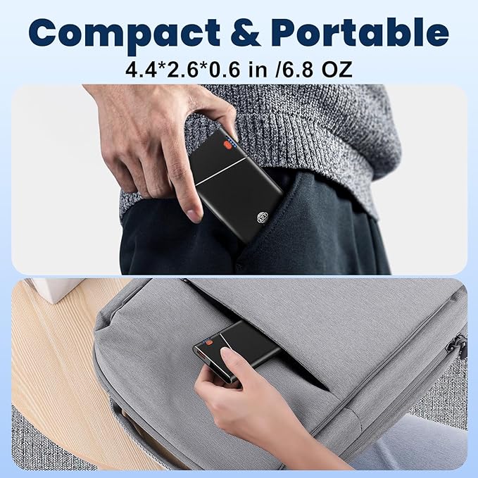 Portable Charger Power Bank, 10000mAh 22.5W PD Fast Charging Powerbank with Built-in USB C Cable, Slim External Phone Battery Pack for iPhone 17/16/15 Samsung S24 Android etc (Black)