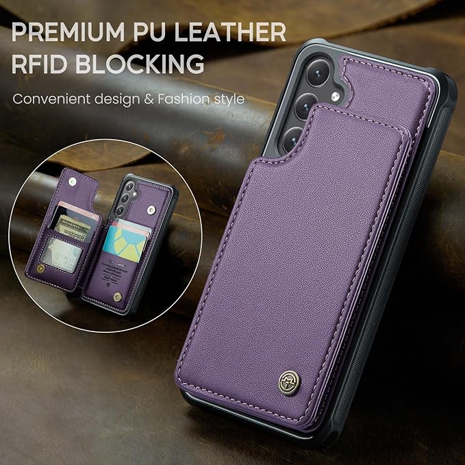 Bemal for Samsung Galaxy S25 Plus Wallet Case with Card Holder, RFID Blocking, Shockproof Leather Kickstand for Men and Women, Durable Protective Phone Cover for 6.7", Purple