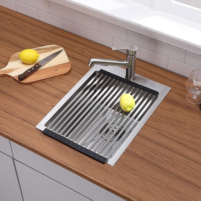 VESLA 15x20 Inch Bar Sink Drop In - Topmount 18 Gauge Stainless Steel Small Kitchen Sink, Single Bowl Brushed Finish for Laundry Wet Bar Prep RV Office Outdoor Yard Use with Bottom Grid & Drain