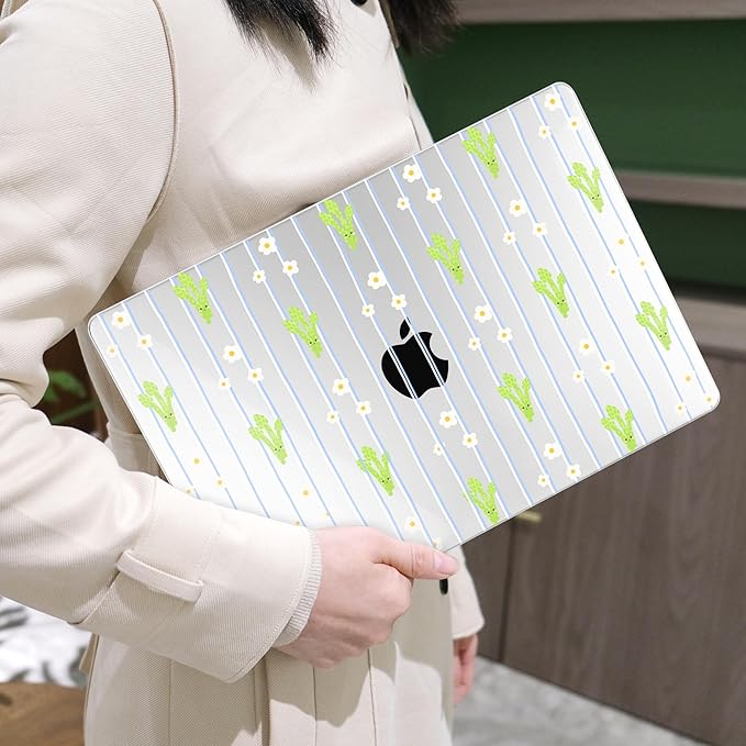 MEEgoodo for MacBook Air 13.3 inch Case 2021 2020 2019 2018 A2337 M1 A2179 A1932, Laptop Shell for MacBook Air M1 with Keyboard Webcam Cover & Trackpad Film & Type C Adapter,Cute & Cheerful Asparagus