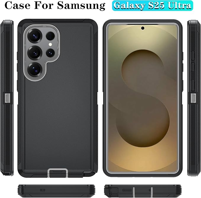 ONOLA Phone Case for Samsung Galaxy S25 Ultra Case with HD Screen Protector, Heavy Duty Shockproof & Dropproof 3-Layer Cover Phone Case for Galaxy S25 Ultra 6.9'',BlackGrey