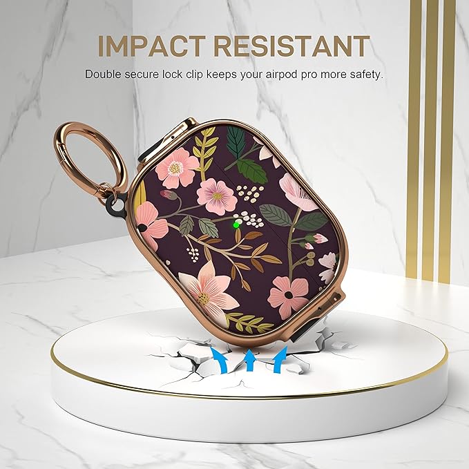 Maxjoy for AirPods Pro 2nd/1st Generation Case with Lock, Cute AirPods Pro 2 Case Lock Protective Hard AirPod Pro Cover for Women Girly with Keychain for Airpod Pro (2023/2022/2019), Flower