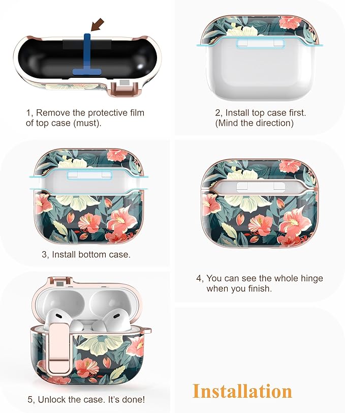 TATOFY for AirPods Pro 3rd (2025) Generation Case with Lock Carabiner Cleaner, Slim AirPod Pro 3 Hard Case Cover, Compatible with MagSafe (Blue)