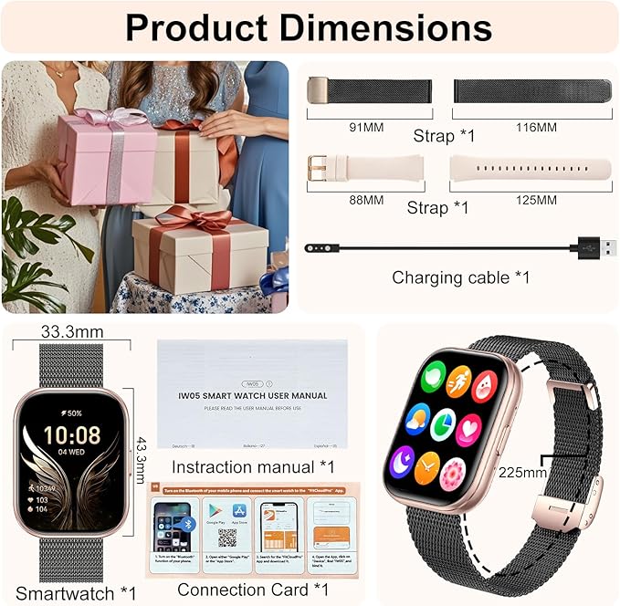 Smart Watches for Women Men, 1.75" HD Screen Smartwatch Answer/Make Call for Android iOS, Fitness Activity Tracker with Heart Rate SpO2 Sleep Monitor, 120+ Sports Modes, IP68 Waterproof (Gold Black)