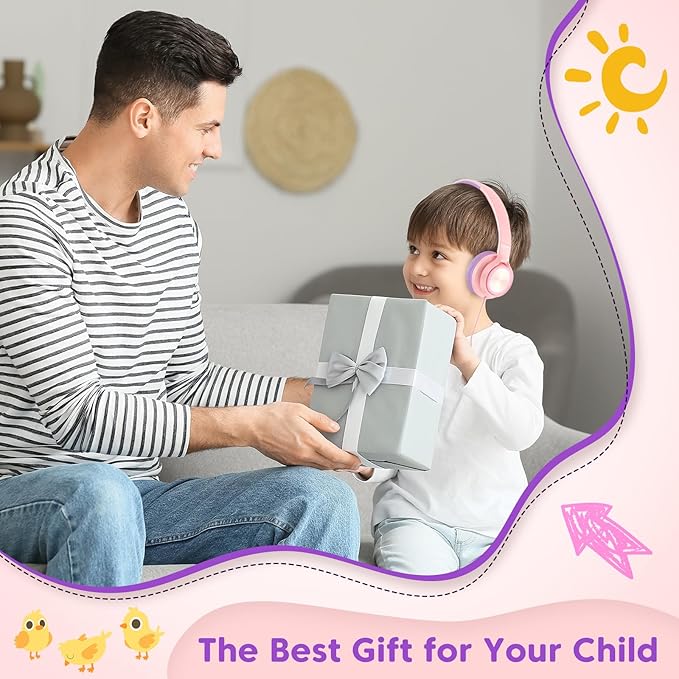 Kids Headphones for School Travel, Upgrade USB Type C Safe Volume 94dB, with Mic HD Stereo Sound Foldable On-Ear Headphones for Boys/Girls/Students/Tablet/Travel Pink