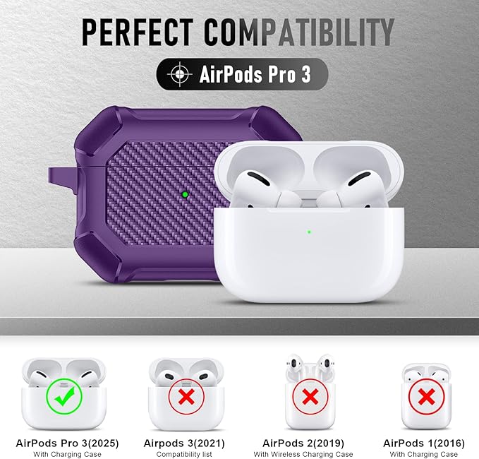 Maxjoy for AirPods Pro 3 Case (2025), Hard Shell Protective Cover Compatible with Airpods Pro 3rd Generation Cover Case with Keychain Cleaner Kit for Men Women, Purple
