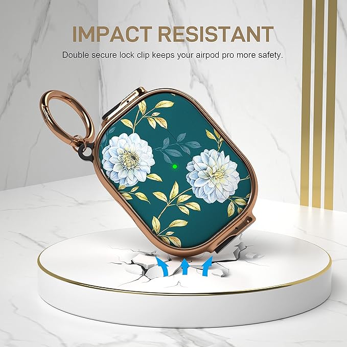 Maxjoy for AirPods Pro 2nd/1st Generation Case with Lock, Cute AirPods Pro 2 Case Lock Protective Hard AirPod Pro Cover for Women Girly with Keychain for Airpod Pro (2023/2022/2019), Floral