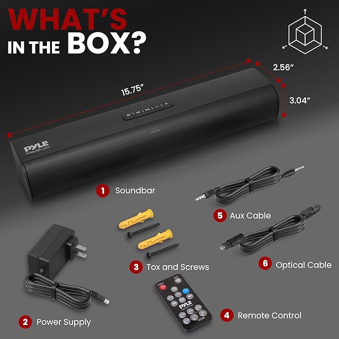 Pyle 2-Channel Tabletop Soundbar Digital Speaker System - Digital Amplifier with DSP Streaming Tabletop Stand Mount TV Digital System with AUX/Optical In/USB In/HDMI (ARC), LED Display