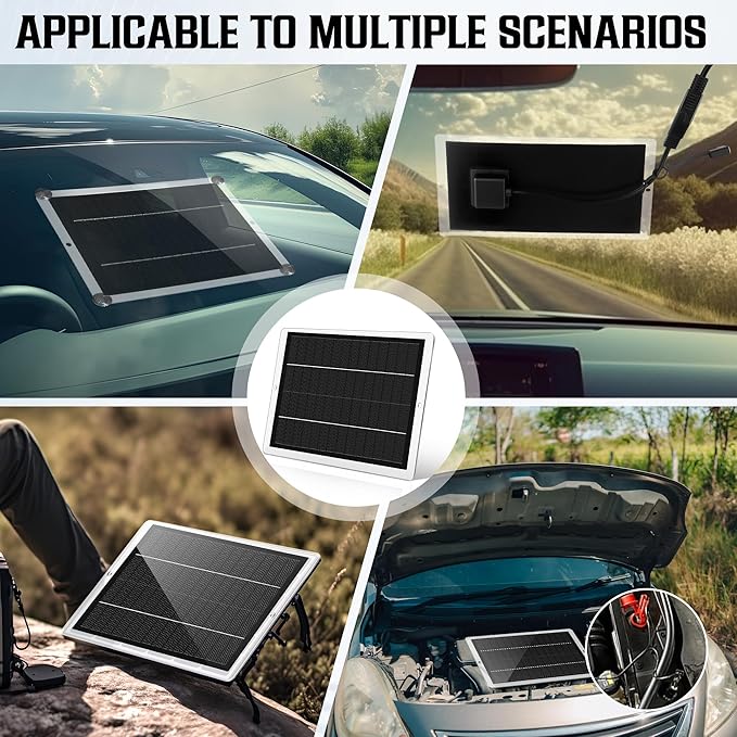 Saillong 12V Solar Car Battery Charger Maintainer, Waterproof Solar Panel Portable Solar Trickle Charger with Cigarette Lighter Plug Alligator Clip for Car Motorcycle Boat Marine RV(2.5W)