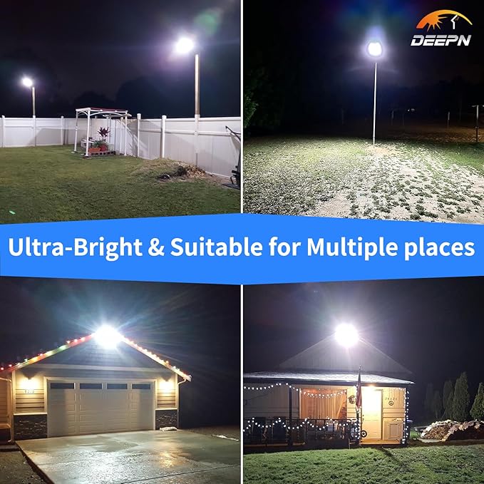 Deepn Solar Street Light, Commercial Grade Solar Lights Outdoor IP67 Waterproof, 8700W LED Flood Security Lights Motion Sensor & Dusk to Dawn Outdoor Lighting for Parking Lots, Streets & Yard, 2 Pack